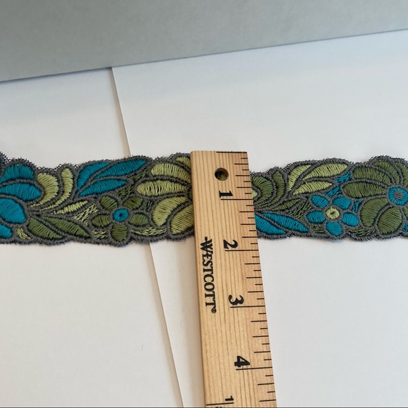 Blue Green Floral Flower Trim Embroidery 2" 3yds Sewing Ribbon Apparel - Picture 2 of 13